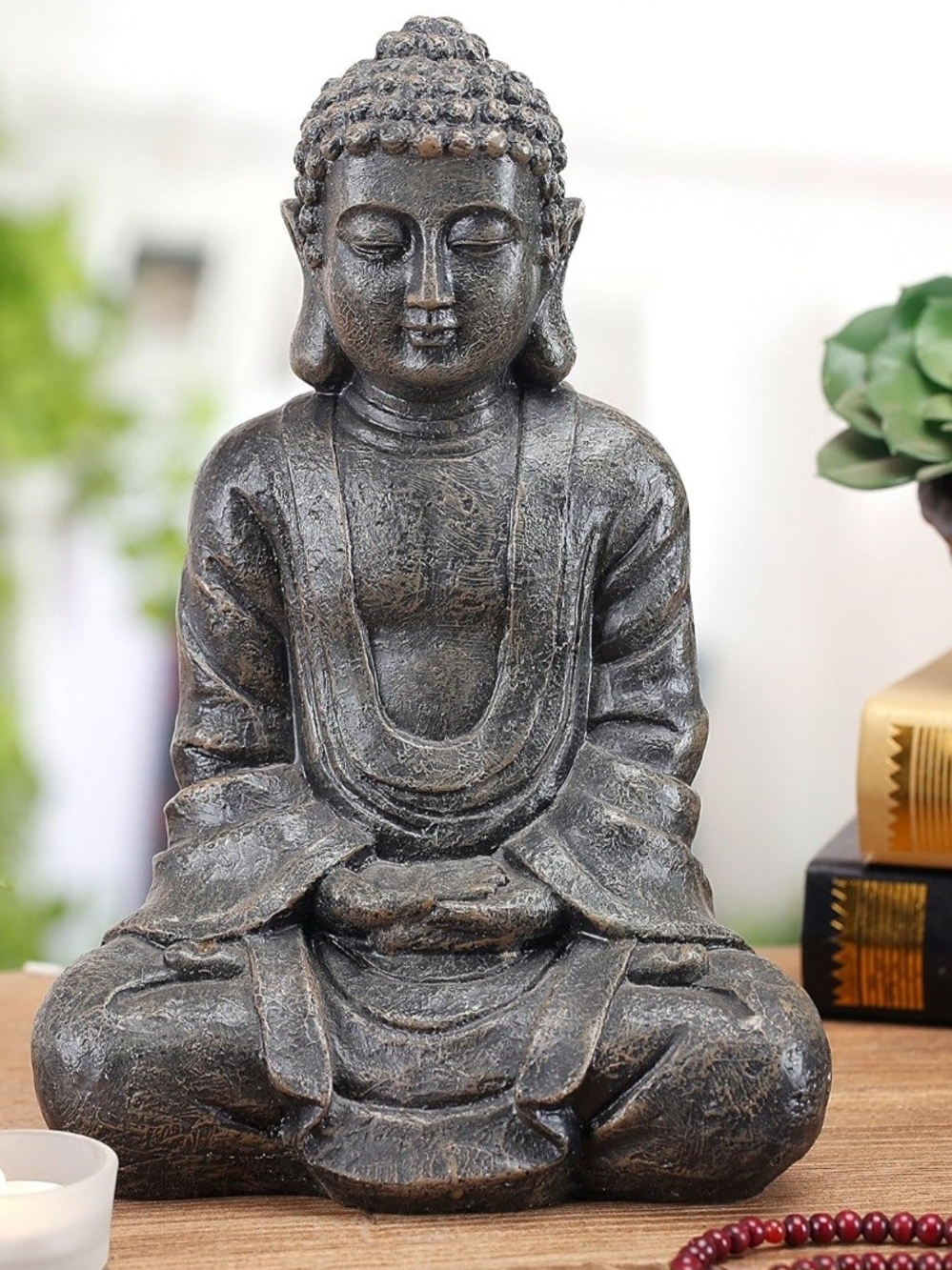 Serene Seated Buddha Sculpture - Gray Resin Home Art
